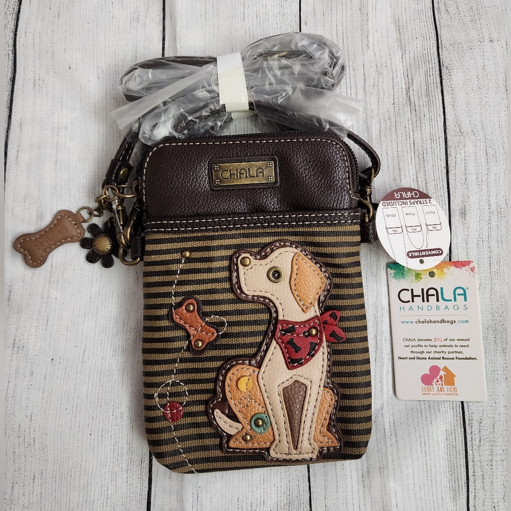 NWT Chala Yellow Lab Dog Convertible Phone Pouch Purse Crossbody Handbag